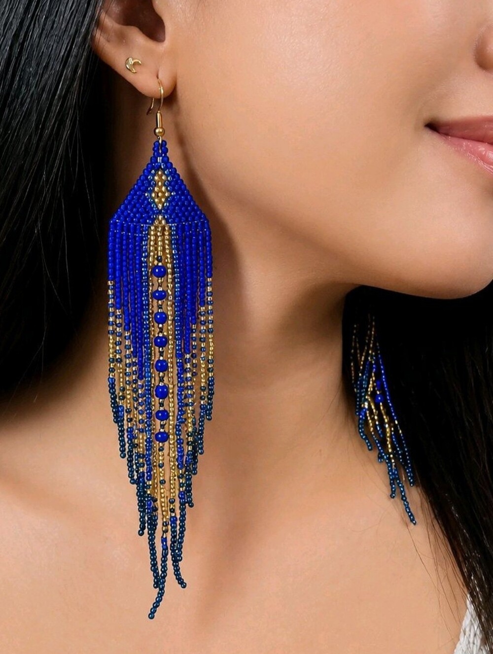 Handmade Cobalt Blue Boho Fringe Beaded Southwestern Earrings